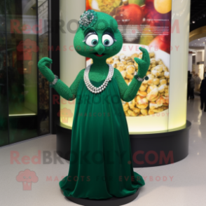 Forest Green Bracelet mascot costume character dressed with a Ball Gown and Necklaces