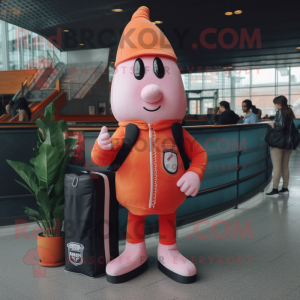 Pink Carrot mascot costume character dressed with a Bomber Jacket and Wallets