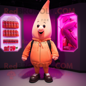 Pink Carrot mascot costume character dressed with a Bomber Jacket and Wallets