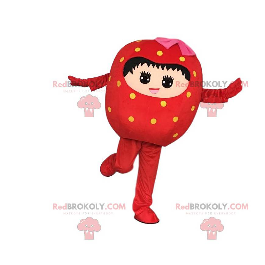 Mascot rode aardbei, reuzenaardbei kostuum, rood fruit -