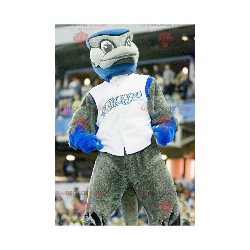 Gray and blue bird mascot - Redbrokoly.com