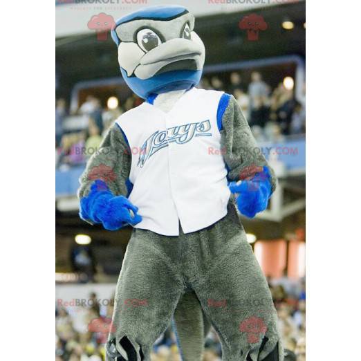 Mascotte grijze en blauwe vogel - Redbrokoly.com