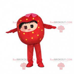 Mascotte de fraise rouge, costume de fraise géante, fruit rouge