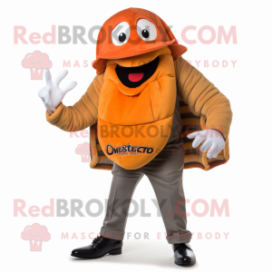 Orange Trilobite mascot costume character dressed with a Dress Pants and Berets