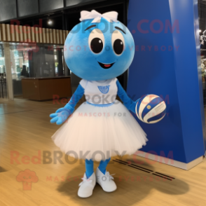 Blue Volleyball Ball mascot costume character dressed with a Wedding Dress and Bow ties
