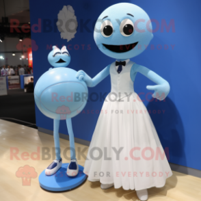 Blue Volleyball Ball mascot costume character dressed with a Wedding Dress and Bow ties