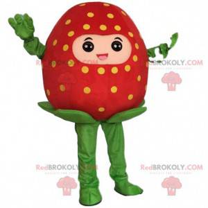 Röd jordgubbe för maskot, jättejordgubbedräkt, röd frukt -