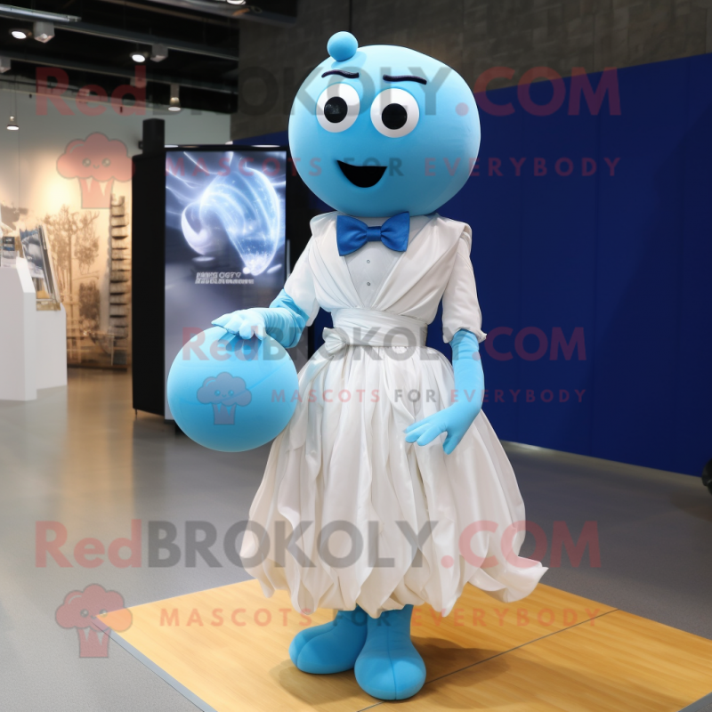 Blue Volleyball Ball mascot costume character dressed with a Wedding Dress and Bow ties