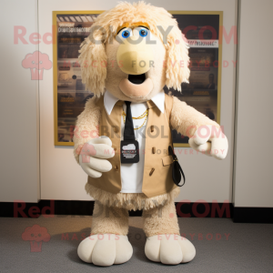 Beige Shepard'S Pie mascot costume character dressed with a Suit Jacket and Keychains