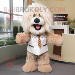 Beige Shepard'S Pie mascot costume character dressed with a Suit Jacket and Keychains