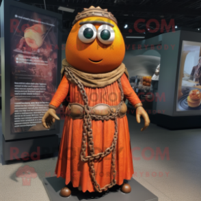 Rust Squash mascot costume character dressed with a Empire Waist Dress and Necklaces