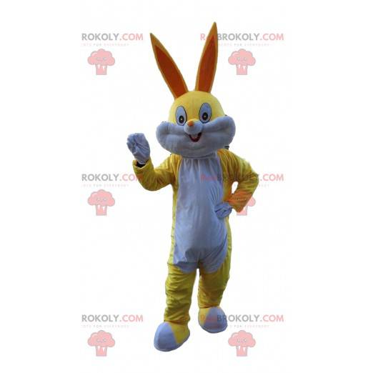 Mascotte coniglio giallo e bianco, costume Bugs Bunny -