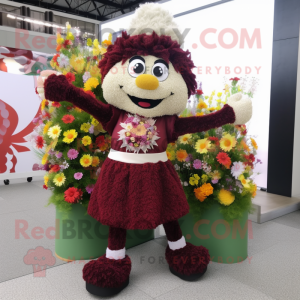 Maroon Bouquet Of Flowers mascot costume character dressed with a Mini Skirt and Suspenders