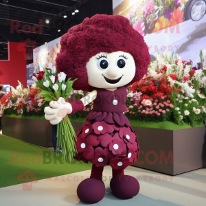 Maroon Bouquet Of Flowers mascot costume character dressed with a Mini Skirt and Suspenders