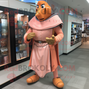Peach Medieval Knight mascot costume character dressed with a Turtleneck and Shoe clips