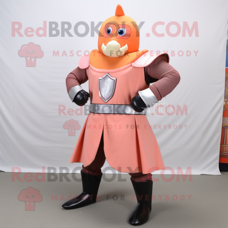 Peach Medieval Knight mascot costume character dressed with a Turtleneck and Shoe clips Peach Medieval Knight mascot costume character dressed with a Turtleneck and Shoe clips