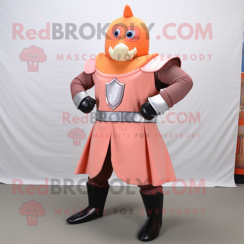 Peach Medieval Knight mascot costume character dressed with a Turtleneck and Shoe clips