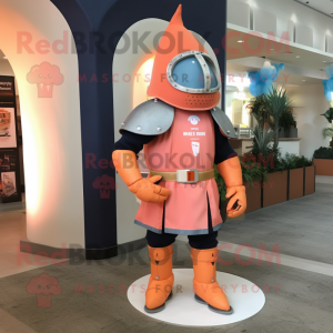 Peach Medieval Knight mascot costume character dressed with a Turtleneck and Shoe clips