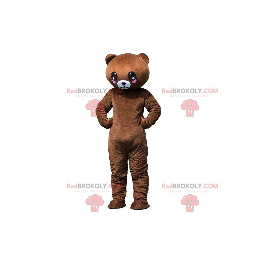 Braunes Teddy-Maskottchen mit Herzen, romantisches Kostüm - Braunes Teddy-Maskottchen mit Herzen, romantisches Kostüm -