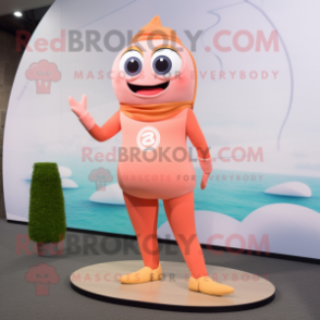 Peach Cod mascot costume character dressed with a Yoga Pants and Bracelet watches