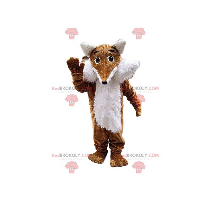 Mascotte de renard marron et blanc, poilu, costume de renard -
