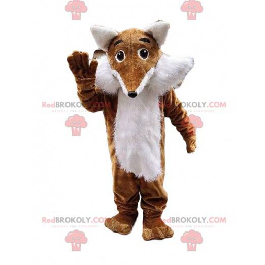 Mascote de raposa marrom e branca, peludo, fantasia de raposa -