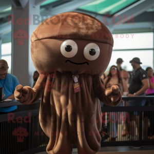Brown Jellyfish mascot costume character dressed with a Playsuit and Cufflinks