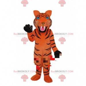 Mascotte de tigre orange avec des rayures noires, costume tigré