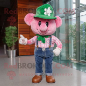 Pink Four Leaf Clover mascot costume character dressed with a Jeans and Hats