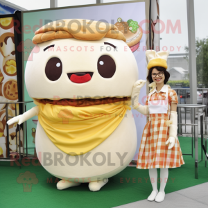 Cream Burgers mascot costume character dressed with a Shift Dress and Scarves