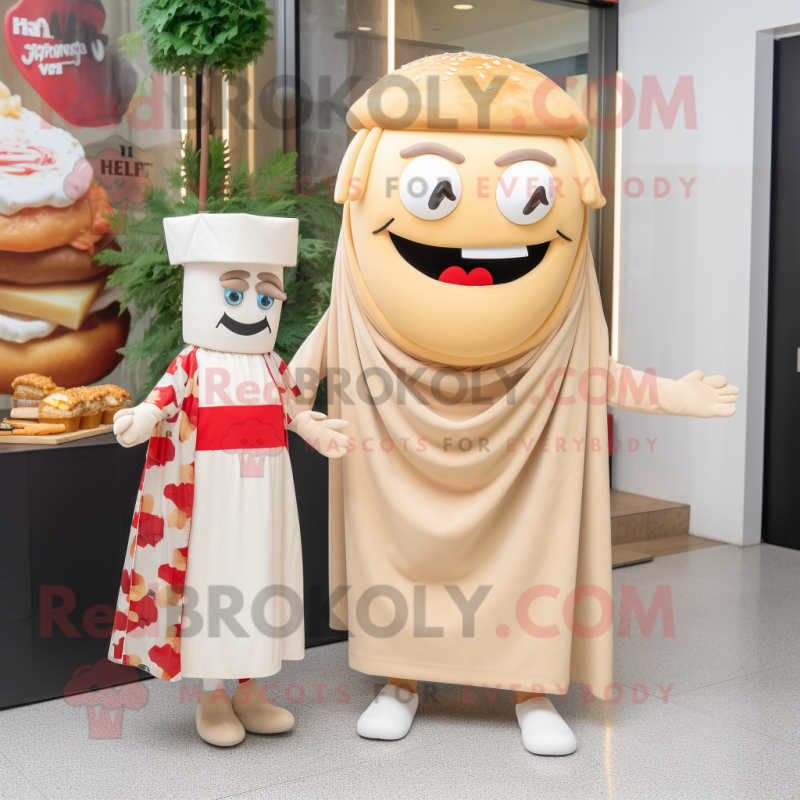 Cream Burgers mascot costume character dressed with a Shift Dress and Scarves Cream Burgers mascot costume character dressed with a Shift Dress and Scarves