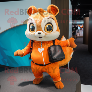 Orange Flying Squirrel mascot costume character dressed with a Leggings and Briefcases