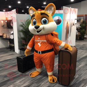 Orange Flying Squirrel mascot costume character dressed with a Leggings and Briefcases