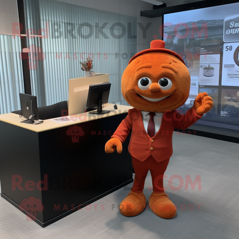 Rust Attorney mascot costume character dressed with a Playsuit and Earrings Rust Attorney mascot costume character dressed with a Playsuit and Earrings
