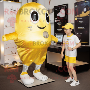 Gold Beluga Whale mascot costume character dressed with a Running Shorts and Anklets