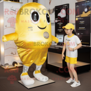 Gold Beluga Whale mascot costume character dressed with a Running Shorts and Anklets