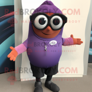 Purple Salmon mascot costume character dressed with a Leggings and Eyeglasses