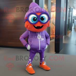 Purple Salmon mascot costume character dressed with a Leggings and Eyeglasses