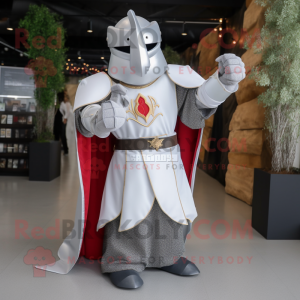 White Medieval Knight mascot costume character dressed with a Coat and Earrings