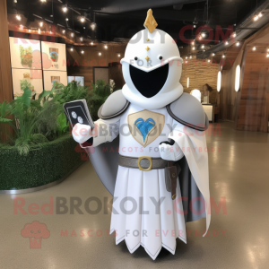 White Medieval Knight mascot costume character dressed with a Coat and Earrings