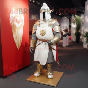 White Medieval Knight mascot costume character dressed with a Coat and Earrings