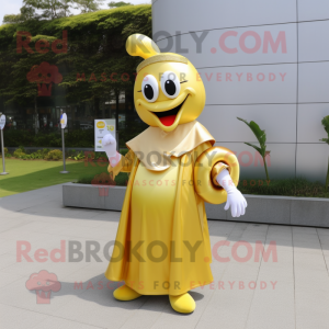 Gold Banana mascot costume character dressed with a Circle Skirt and Clutch bags