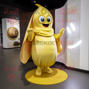 Gold Banana mascot costume character dressed with a Circle Skirt and Clutch bags