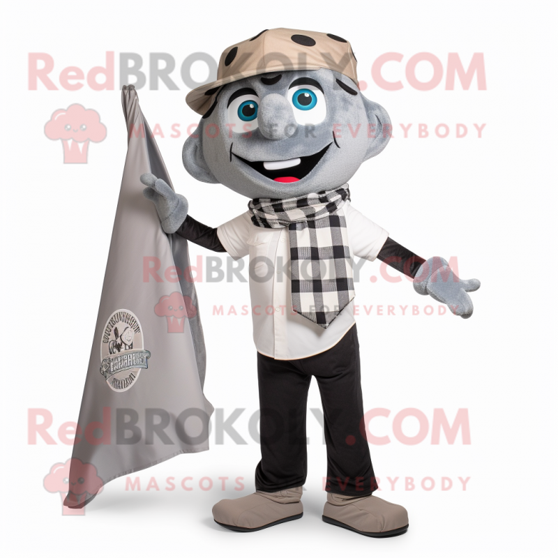 Gray Pizza mascot costume character dressed with a Oxford Shirt and Scarves Gray Pizza mascot costume character dressed with a Oxford Shirt and Scarves