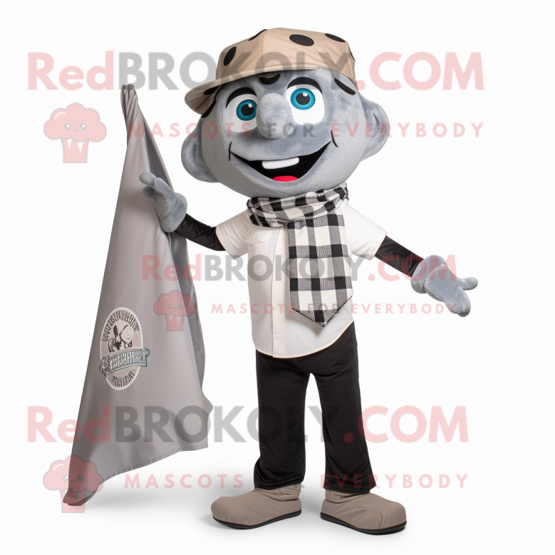 Gray Pizza mascot costume character dressed with a Oxford Shirt and Scarves