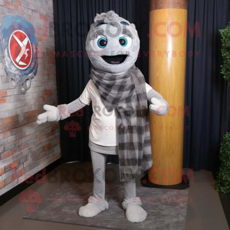 Gray Pizza mascot costume character dressed with a Oxford Shirt and Scarves Gray Pizza mascot costume character dressed with a Oxford Shirt and Scarves