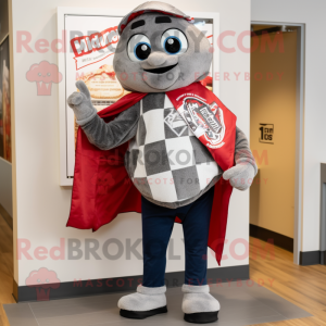 Gray Pizza mascot costume character dressed with a Oxford Shirt and Scarves