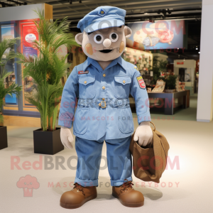 nan American Soldier mascot costume character dressed with a Chambray Shirt and Lapel pins