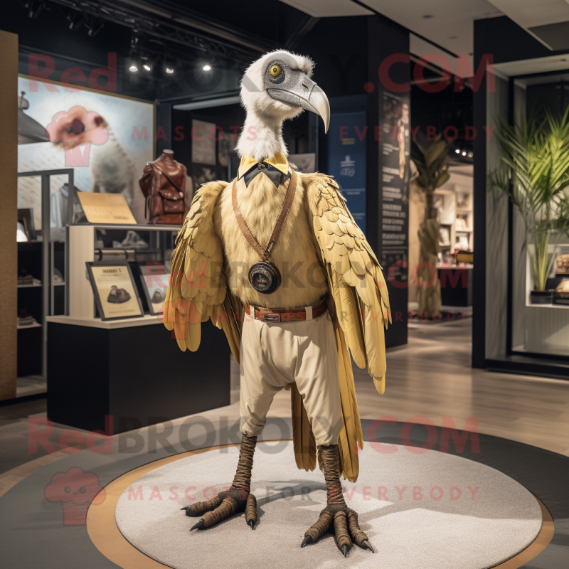 Gold Vulture mascot costume character dressed with a Chinos and Belts Gold Vulture mascot costume character dressed with a Chinos and Belts