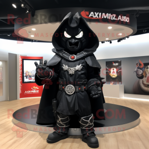 Black Samurai mascot costume character dressed with a Hoodie and Rings